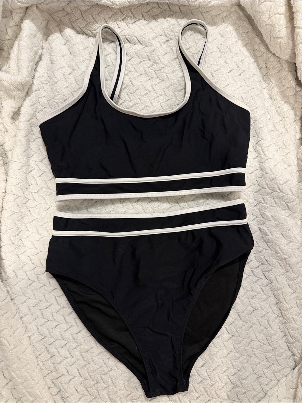 Black One-Piece Swim with White Trim
